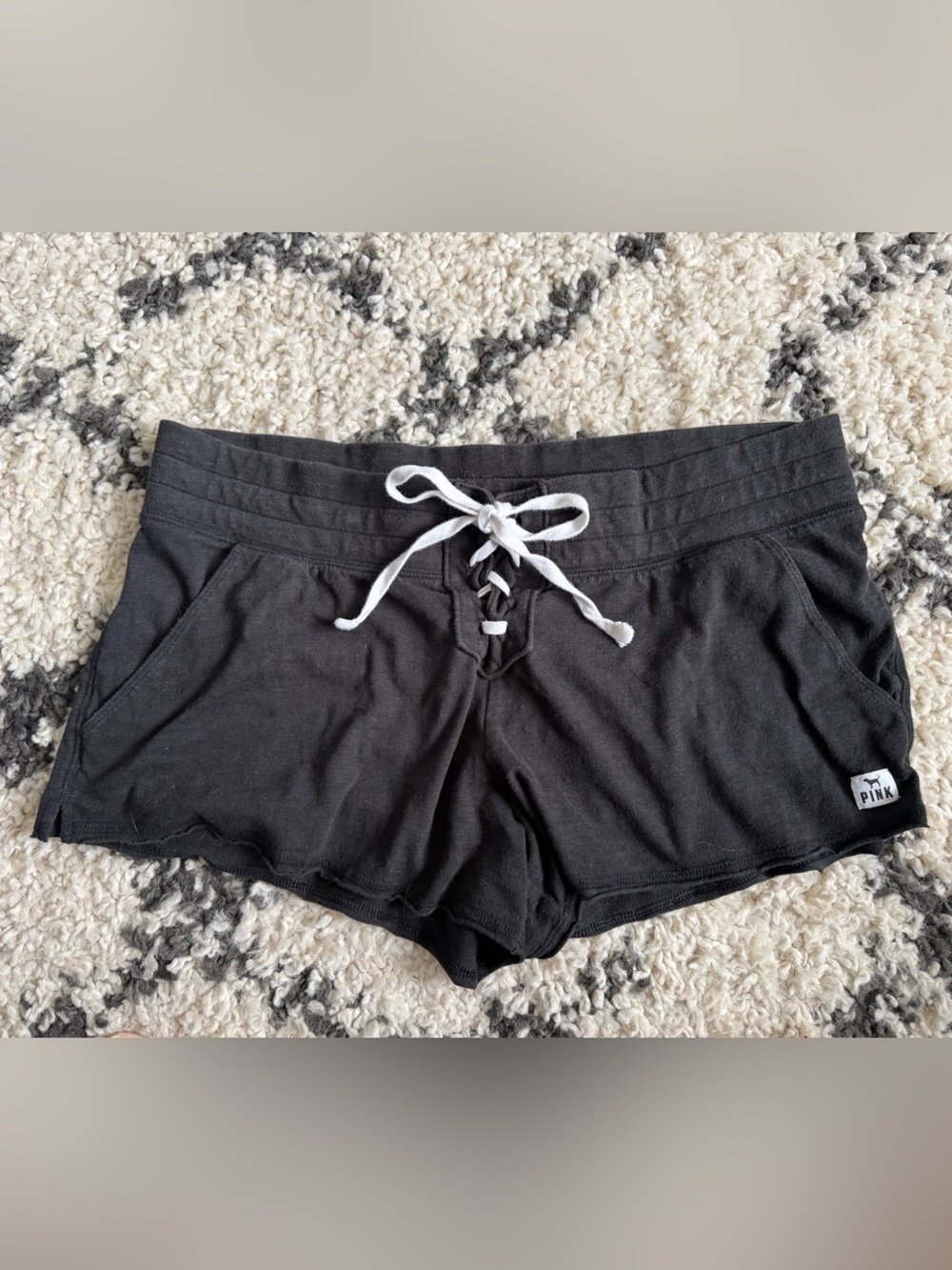PINK Victoria's Secret Black Lace-Up Drawstring Lounge Shorts Size L